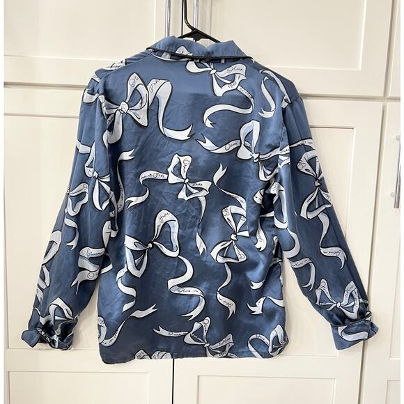 Olivia von Halle Blue Silk Satin Pajama Set Sz L Lila Arran Blue Bow Women’s - Picture 5 of 8